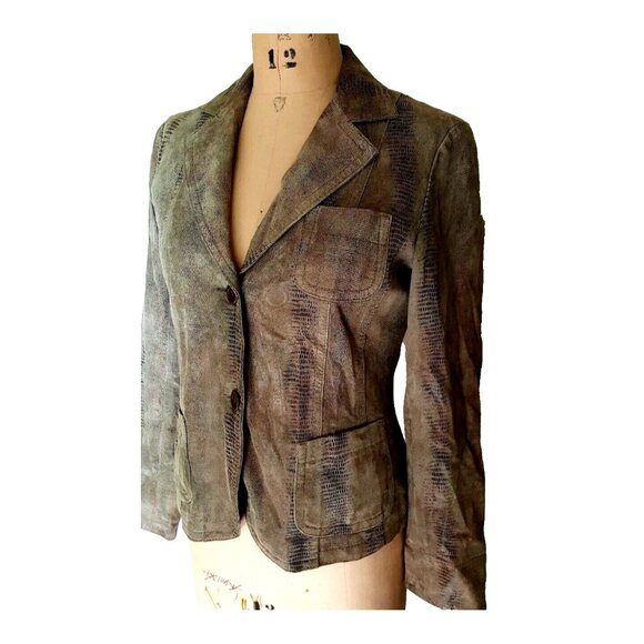 OLSEN Europe 100% leather  jacket blazer, "snake' print, sz 4 - Picture 6 of 11